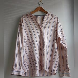 J.Jill Soft Pink Striped Button Up Top Sz Large Preppy Coastal European Capsule